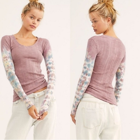 Free People Big Sur Pink Tie Dye Thermal Top - Picture 1 of 11